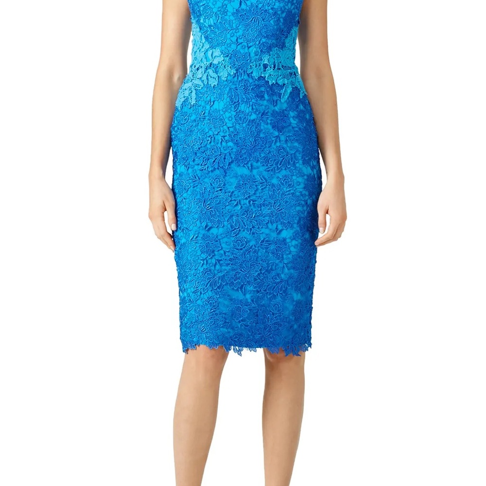 Monique Lhuillier Bright Blue Lace Midi Dress